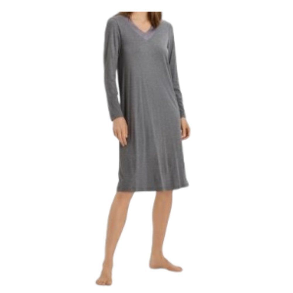 Hanro Jade Long Sleeve Gown In Stone Melange XS NWT